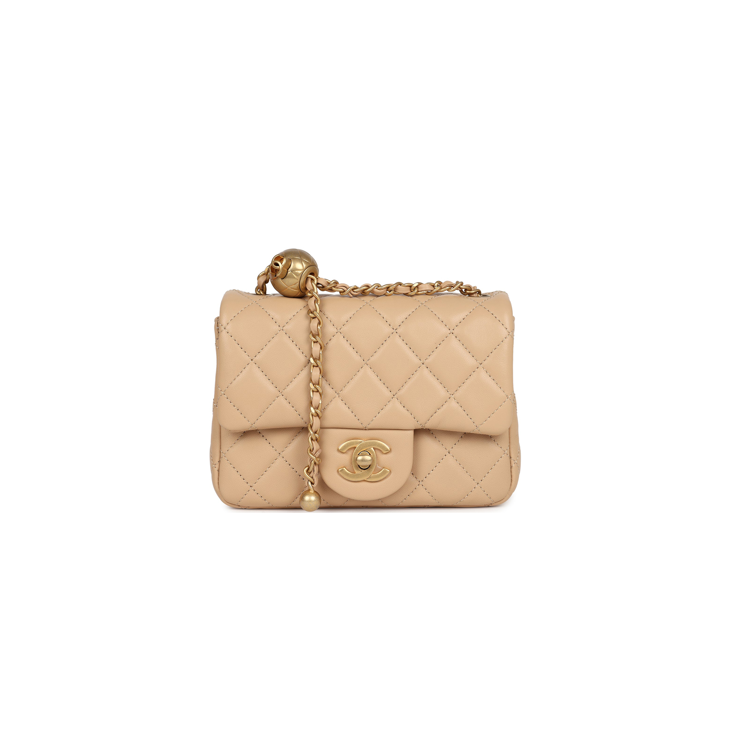 Ch*el beige leather mini square flap bag as1786 (17*13*8cm)